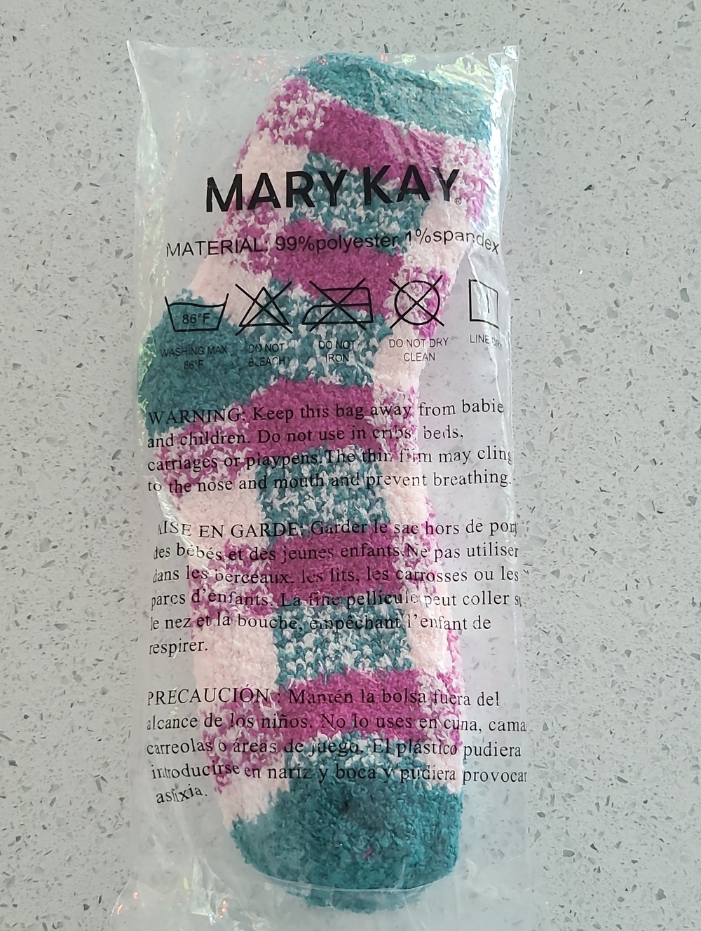 Cozy Fuzzy Check Crew Socks - Pink & Teal MARY KAY slipper Socks